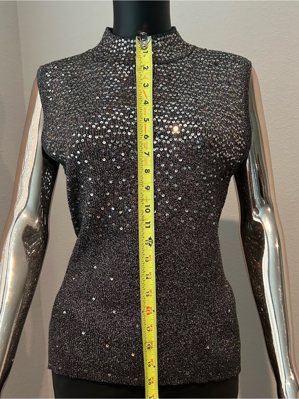 Investments Metallic Sequin Mock Neck Tank in Black - Picture 6 of 8